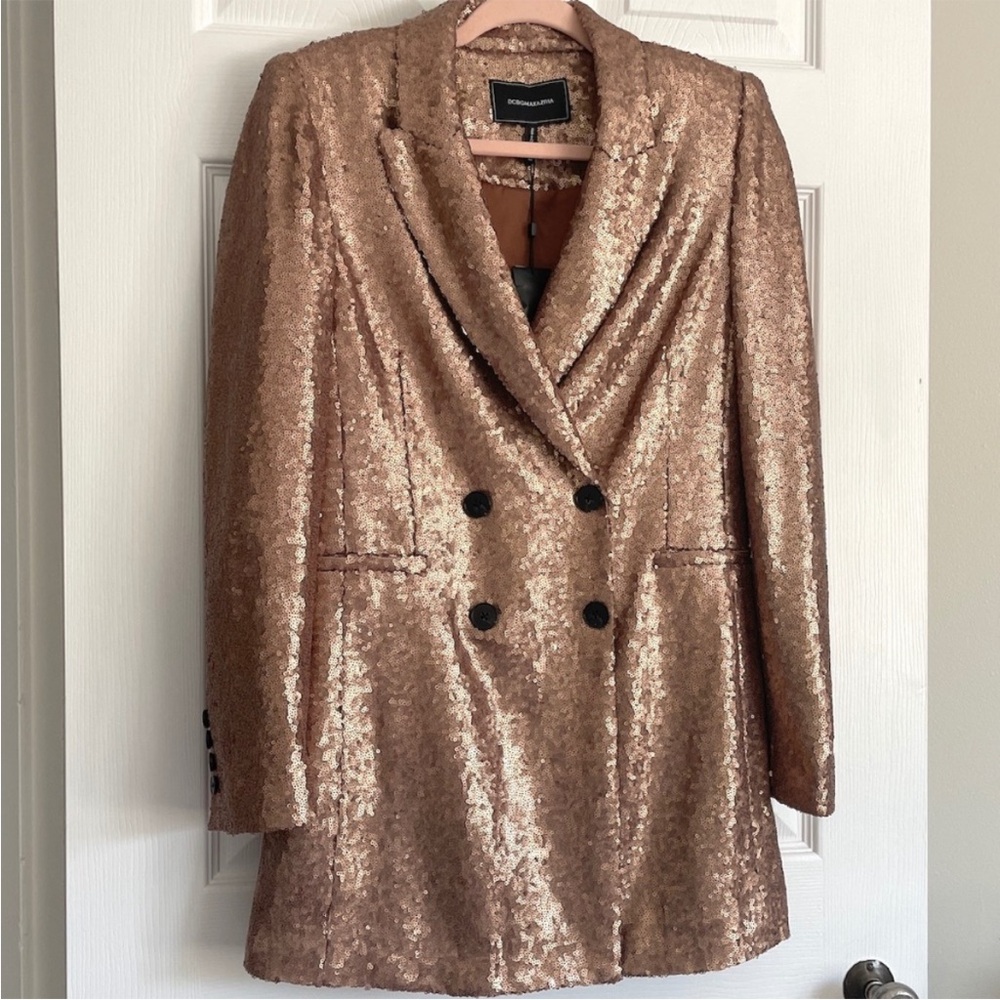 NWT BCBGMaxAzria Gold Blazer Suit Jacket Metallic Structured Design - Picture 6 of 12
